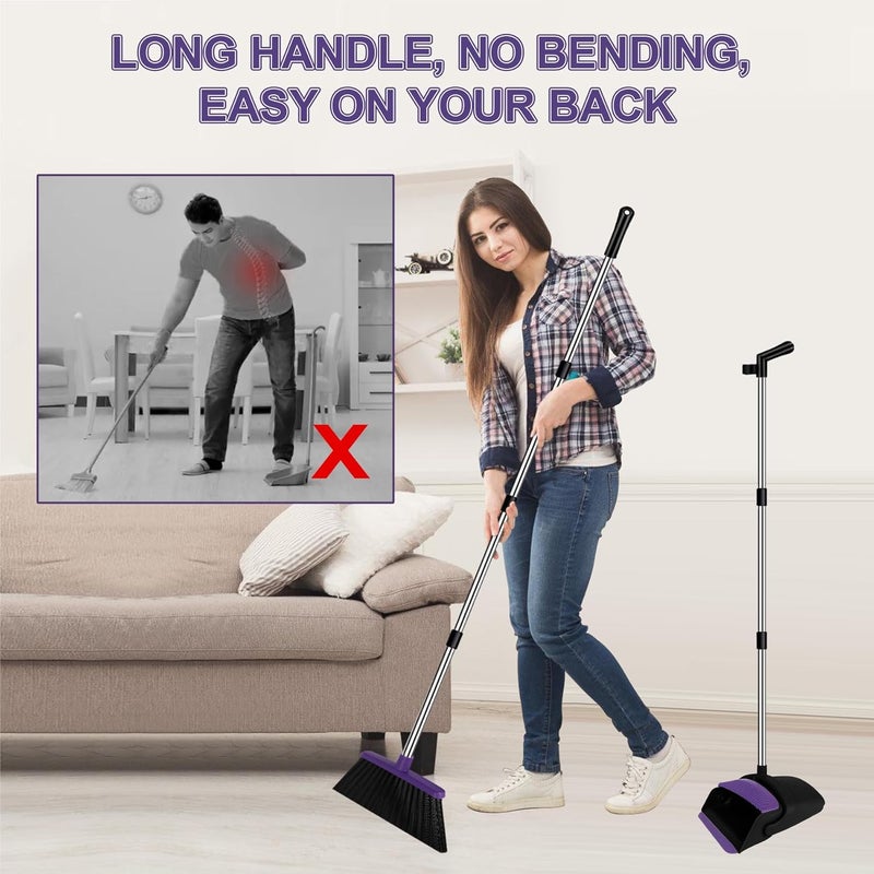 UDUK Broom with Dustpan Combo Set and Silicone Air Broom Kit, 51" Long Handle Floor Squeegee, Purple Household Kit for Glass Window Rugs Pet Hair Home - Image 3